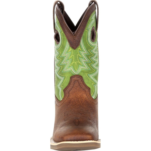 Durango Kids Western Boot, 4.5 M, Leather, 8 in H, Frontier Brown/Lime - DBT0221Y