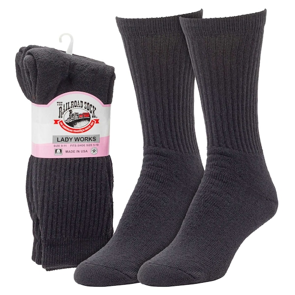 Railroad Sock Women's Crew Socks, Size 5-10, Black, 3PK - 632