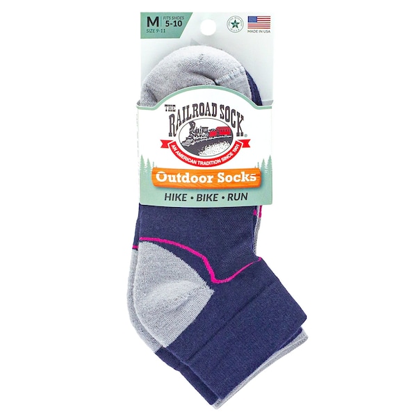 Railroad Sock Outdoor Quarter Socks, Size 5-10 W/4-7.5 M, Grey/Pink, 2PK - OD291QUP
