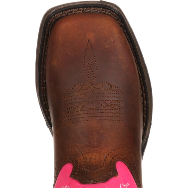 Durango Kids Western Boot, 10.5 M, Leather, 8 in H, Brown/Pink - DWBT093