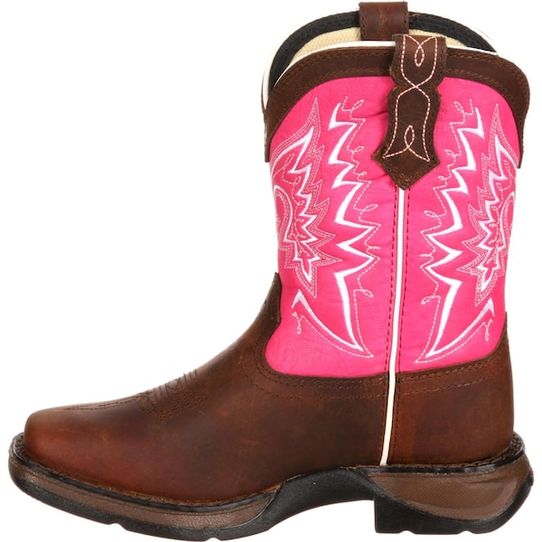 Durango Kids Western Boot, 10.5 M, Leather, 8 in H, Brown/Pink - DWBT093