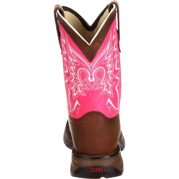Durango Kids Western Boot, 10.5 M, Leather, 8 in H, Brown/Pink - DWBT093