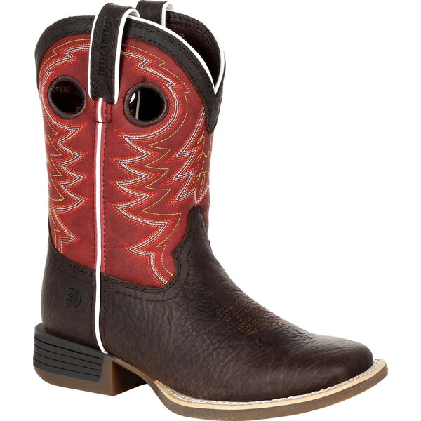 Durango Kids Western Boot, 11 M, Leather, 8 in H, Dark Chestnut/Crimson - DBT0220C
