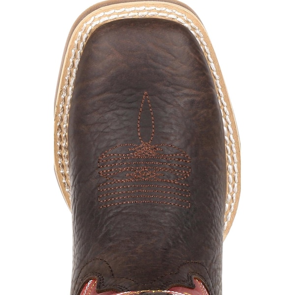 Durango Kids Western Boot, 11 M, Leather, 8 in H, Dark Chestnut/Crimson - DBT0220C