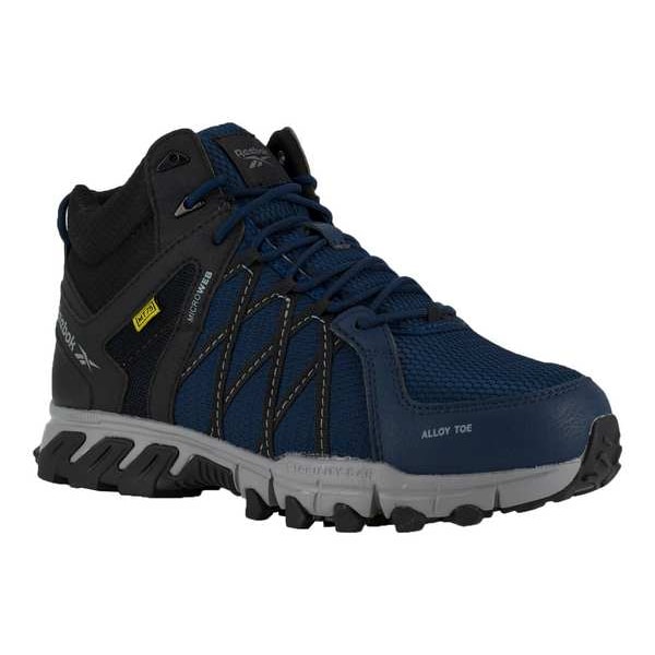 Reebok Men's Athletic High-Top Shoe, Alloy Toe, Leather, Mesh Upper, Rubber Outsole, Lace Up, Blue, 12 W - RB3400