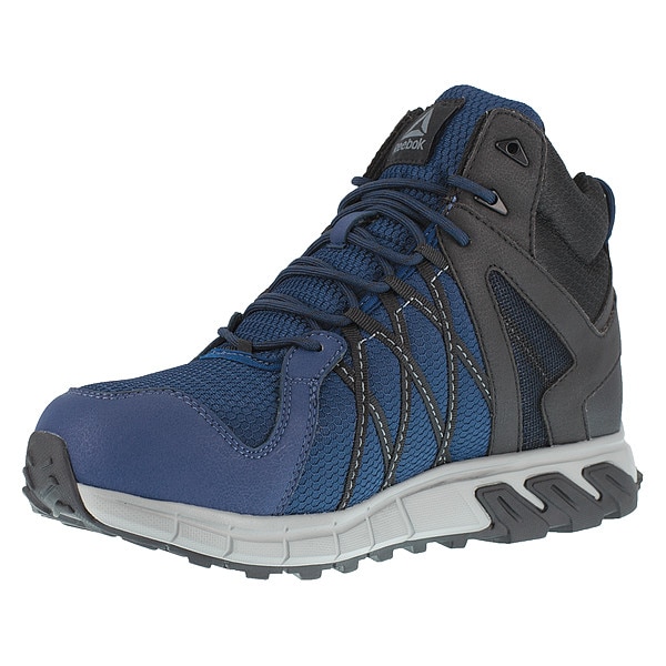 Reebok Men's Athletic High-Top Shoe, Alloy Toe, Leather, Mesh Upper, Rubber Outsole, Lace Up, Blue, 12 W - RB3400