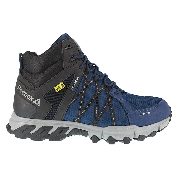 Reebok Men's Athletic High-Top Shoe, Alloy Toe, Leather, Mesh Upper, Rubber Outsole, Lace Up, Blue, 12 W - RB3400