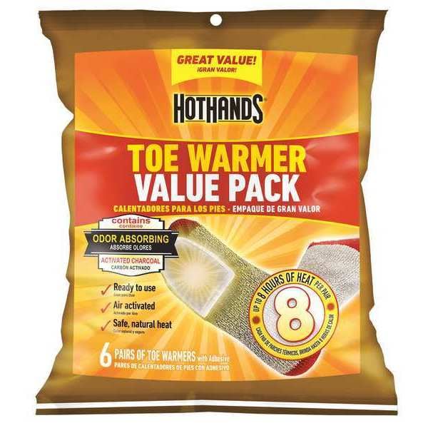Hothands Toe Warmer, Air-Activated, Up to 8 hours Heating Time, Avg Temp 97 Degrees F, Pack of 6 - TT6PRPK48