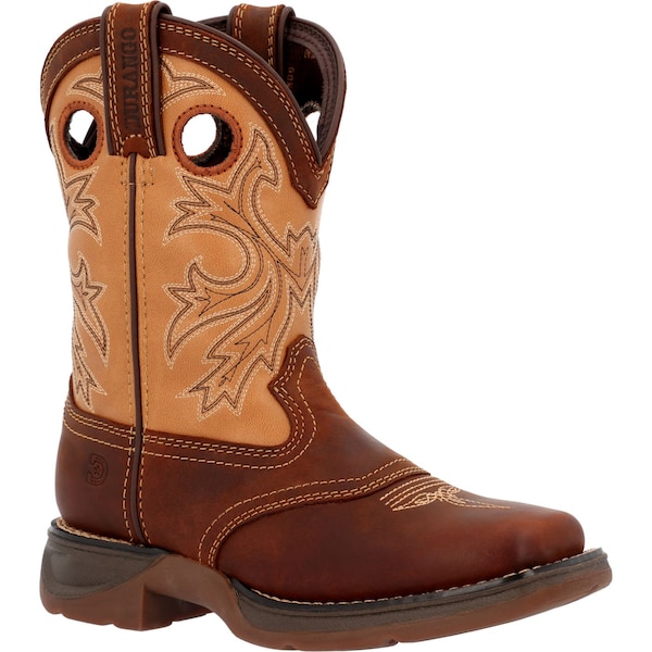 Durango Kids Western Boot, 9 M, Leather, 8 in H, Brown/Tan - DBT0240C