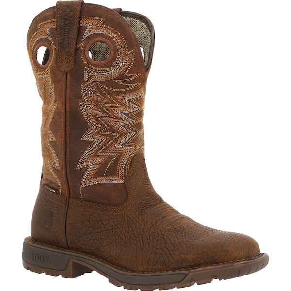 Rocky Waterproof Western Boot, 13 M, Leather, 11 in H, Brown - RKW0355