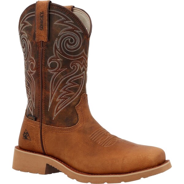 Rocky Men's Waterproof Western Boot, 8 W, Steel Toe, 12 in H, Tobacco, RKW0431 - RKW0431