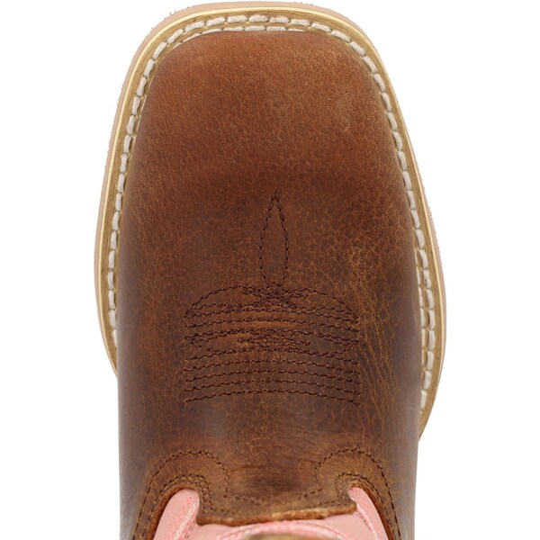 Durango Kids Western Boot, 6 M, Leather, 8 in H, Dark Chestnut/Bubble Gum - DBT0238Y