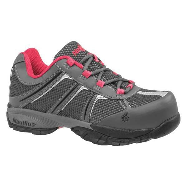 Nautilus Safety Footwear Women's Athletic Shoe, Steel Toe, Leather, Mesh Upper, Rubber Outsole, Lace Up, Gray/Pink, 11 Wide - N1393 11W
