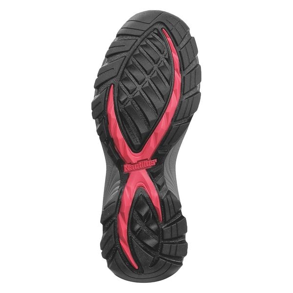 Nautilus Safety Footwear Women's Athletic Shoe, Steel Toe, Leather, Mesh Upper, Rubber Outsole, Lace Up, Gray/Pink, 11 Wide - N1393 11W
