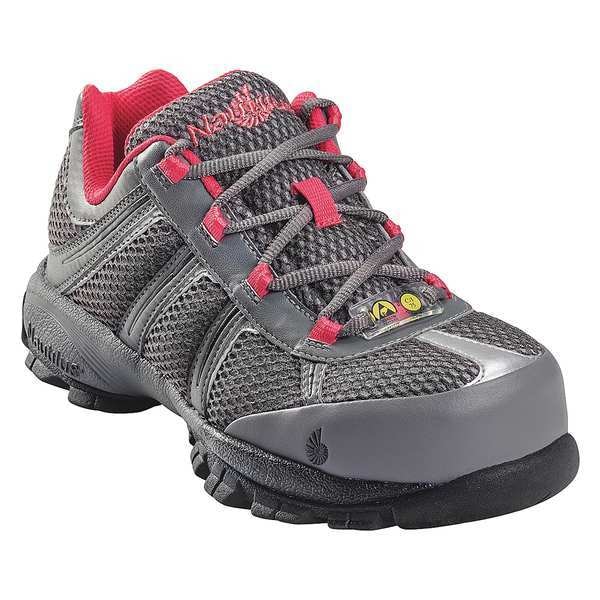 Nautilus Safety Footwear Women's Athletic Shoe, Steel Toe, Leather, Mesh Upper, Rubber Outsole, Lace Up, Gray/Pink, 11 Wide - N1393 11W