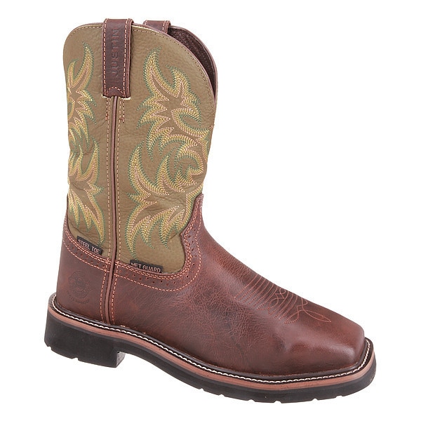 Justin Original Workboots Men's Western Boot, 10 1/2 D, Steel Toe, 11 in H, Brown, WK4570 - SE4570