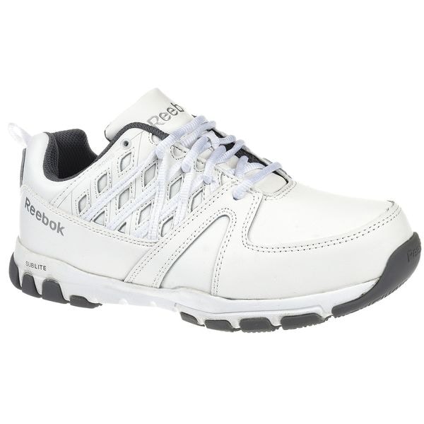 Reebok Women's Athletic Shoe, Steel Toe, Leather, Microfiber Upper, Rubber Outsole, Lace Up, White, 10 W - RB434