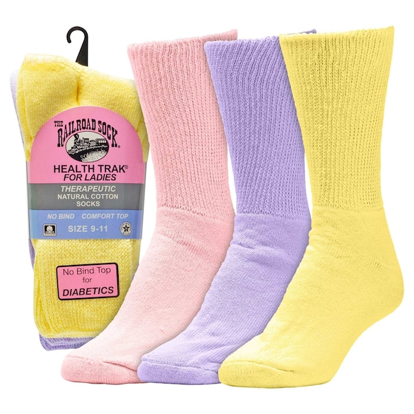 Railroad Sock Women's Pastel Therapeutic Crew Socks, Size 5-10, Assorted Pastels, 3PK - 635
