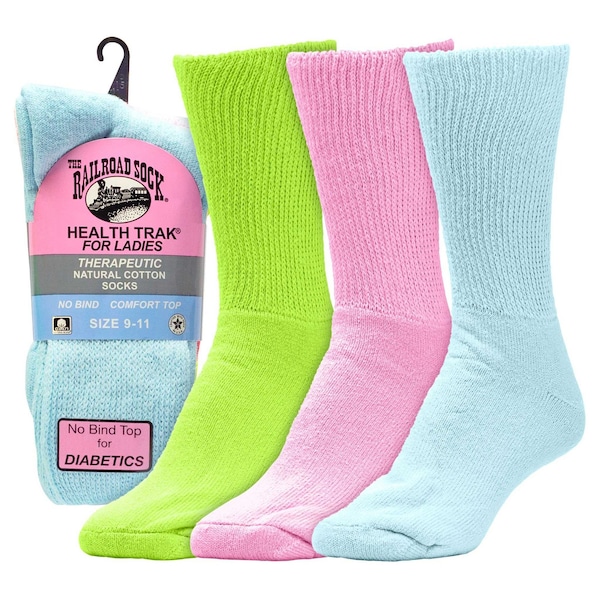 Railroad Sock Women's Pastel Therapeutic Crew Socks, Size 5-10, Assorted Pastels, 3PK - 635