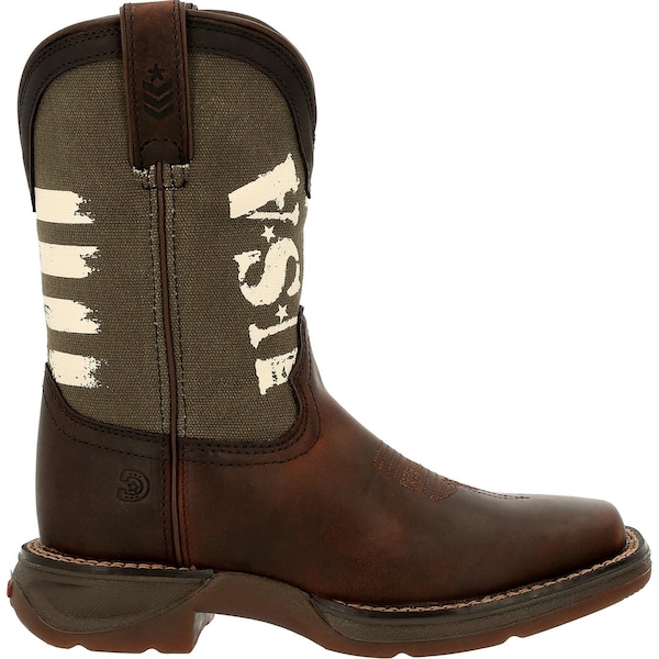 Durango Kids Western Boot, 4.5 M, Leather, 8 in H, Brown/Army Green - DBT0232Y