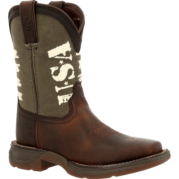 Durango Kids Western Boot, 4.5 M, Leather, 8 in H, Brown/Army Green - DBT0232Y