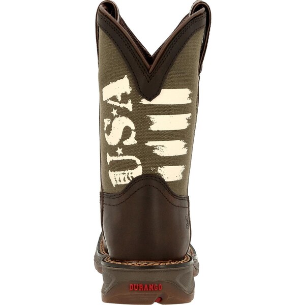 Durango Kids Western Boot, 4.5 M, Leather, 8 in H, Brown/Army Green - DBT0232Y