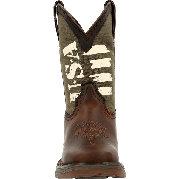 Durango Kids Western Boot, 4.5 M, Leather, 8 in H, Brown/Army Green - DBT0232Y