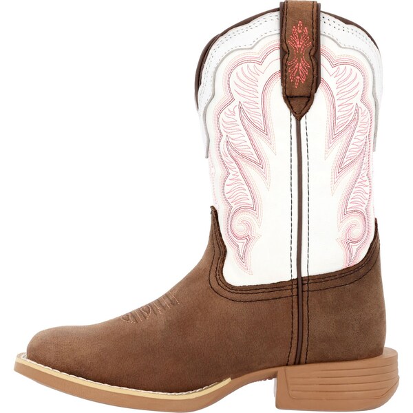 Durango Kids Western Boot, 4 M, Leather, 8 in H, Trail Brown/White - DBT0242Y