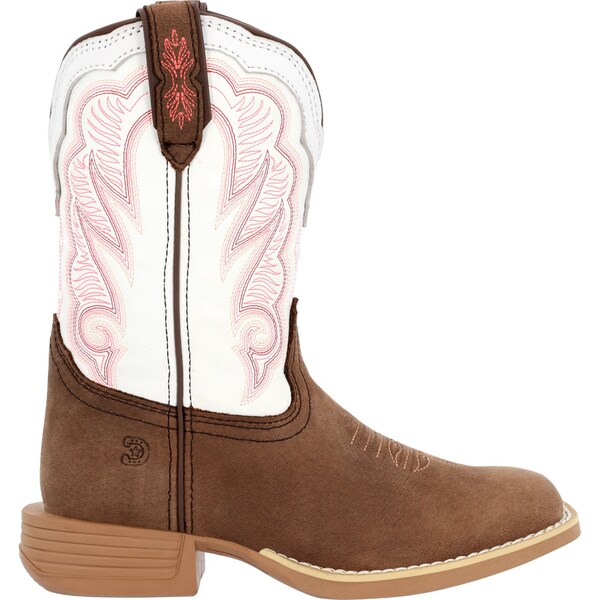 Durango Kids Western Boot, 4 M, Leather, 8 in H, Trail Brown/White - DBT0242Y