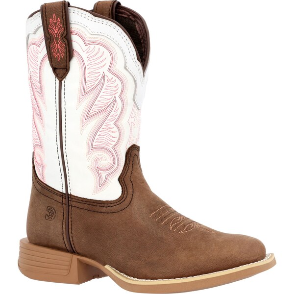 Durango Kids Western Boot, 4 M, Leather, 8 in H, Trail Brown/White - DBT0242Y