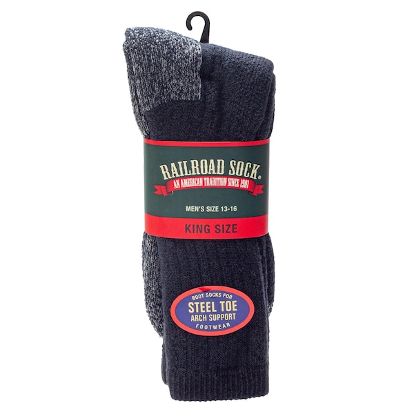 Railroad Sock Men's King Size Steel Toe Boot Crew Socks, Size 12-15 M, Black, 1PR - 6124K BK