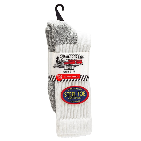 Railroad Sock Steel Toe Boot Crew Socks, Size 5-10 W/4-7.5 M, White, 1PR - 624