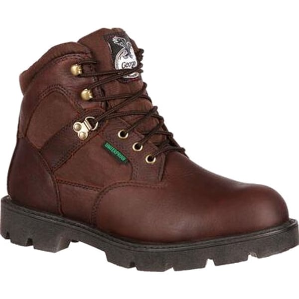 Georgia Boot Men's Waterproof Work Boot, 10 W, Steel Toe, 6 in H, Brown, G105 - G105