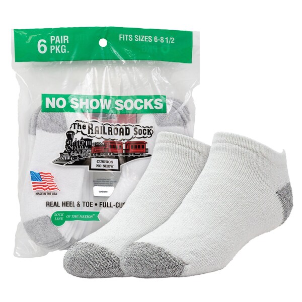 Railroad Sock Youth No Show Socks, Size 13-5Y, White/Grey, 6PK - 7084