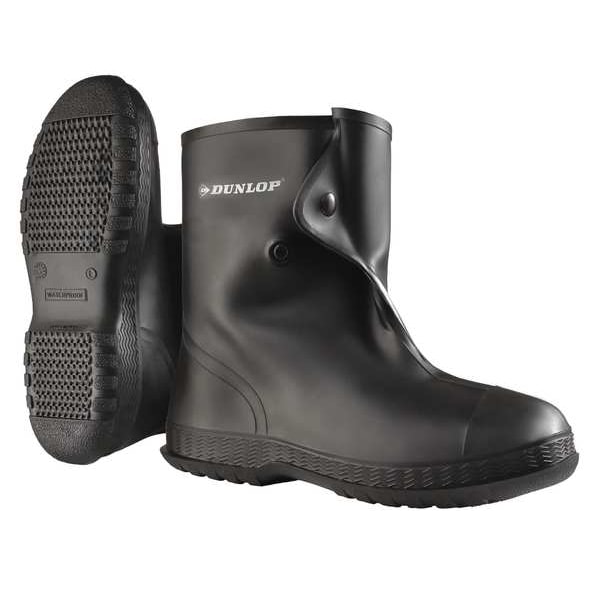 Dunlop Overboot, MId-Calf, Cleated Sole, Button Tab Closure, PVC Upper, 10 in Boot Height, Black, 2XL, 1 Pr - 8602000