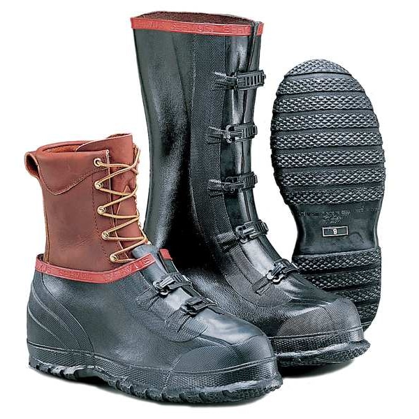 Ranger By Honeywell Overboots, Plain Toe, Natural Rubber, 5 in Height, Buckles Closure, Ribbed Sole, Black/Red, 9 - T469/09