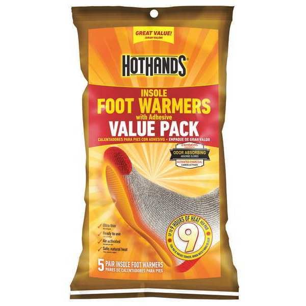 Hothands Foot Warmer, Air-Activated, Up to 9 hours Heating Time, Avg Temp 99 Degrees F, Pack of 5 - HFINS5PK