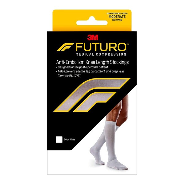 3M Futuro Anti-Embolism Stockings, Knee-High, Closed-Toe, Extra Large/Regular, White - 71059EN