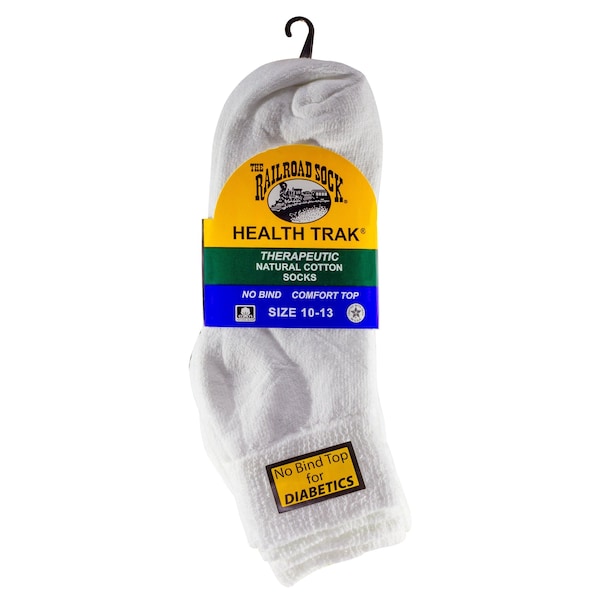 Railroad Sock Men's HealthTrak Therapeutic Quarter Socks, Size 6-12 M, White, 3PK - 992 WT