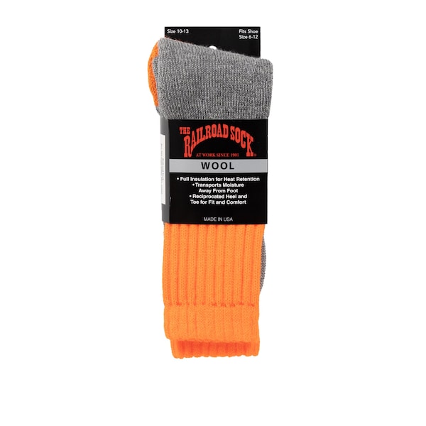 Railroad Sock Outdoor Wool Hunter Boot Socks, Size 6-12 M, Grey/Orange, PR - 2864