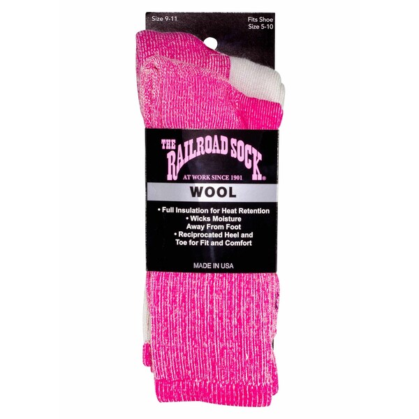 Railroad Sock Women's Antarctic Wool Boot Socks, Size 5-10, Fuchsia, 2PK - 667 F