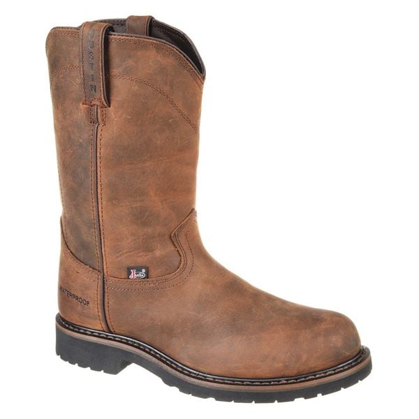 Justin Original Workboots Men's Wellington Boot, 11 D, Steel Toe, 10 in H, Tan, WK4961 - SE4961