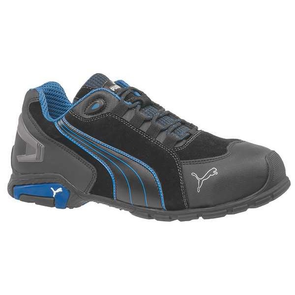 Puma Safety Shoes Men's Athletic Shoe, Aluminum Toe, Leather Upper, Carbon Rubber Outsole, Lace Up, Black/Blue, 10 EE - 642755