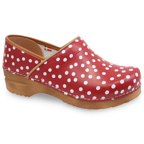 Sanita ROXBURY Women's Closed Back Clog in Red with White Polka Dots, Size 9.5-10, PR - 476676-004-41