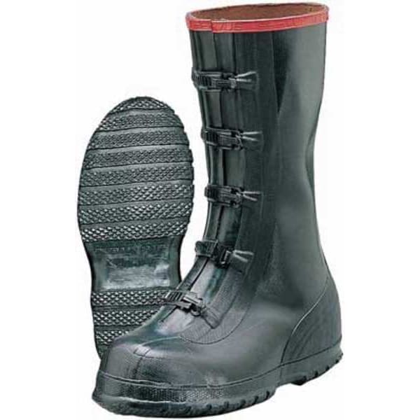 Ranger By Honeywell Overboots, Plain Toe, Natural Rubber, 15 in Height, Buckles Closure, Ribbed Sole, Black/Red, 13 - T369/13