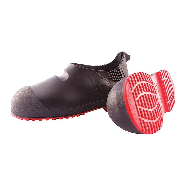 Tingley Overshoes, Plain Toe, PVC, 5 1/2 in Height, Pull On Closure, Cleated Sole, Black/Red, L - 45811