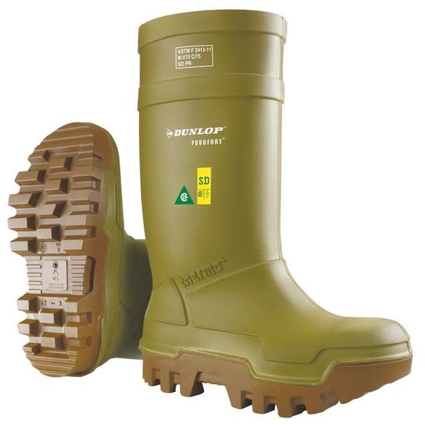 Dunlop Men's Rubber Boot, 9 Steel Toe, 16" H, Green, E662843 - E662843