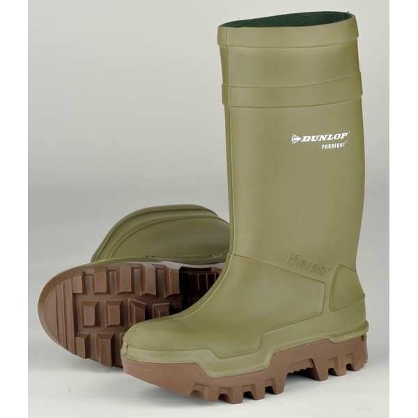 Dunlop Men's Rubber Boot, 9 Steel Toe, 16" H, Green, E662843 - E662843