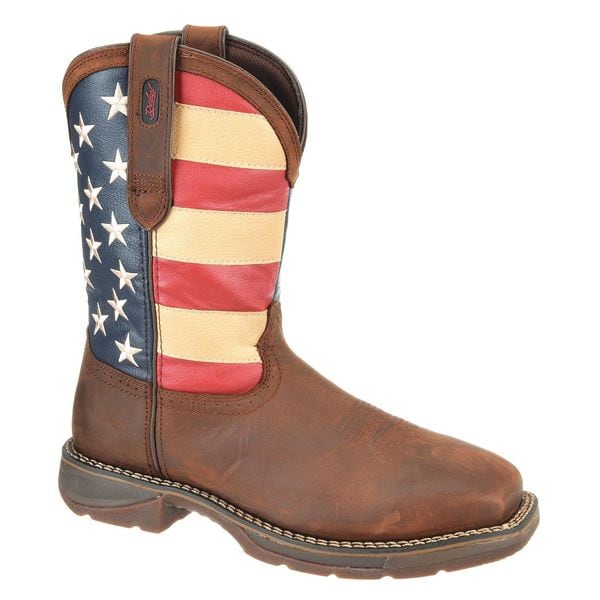 Durango Men's Western Boot, 8 1/2 W, Steel Toe, 11 in H, American Flag/Dark Brown, DB020 - DB020