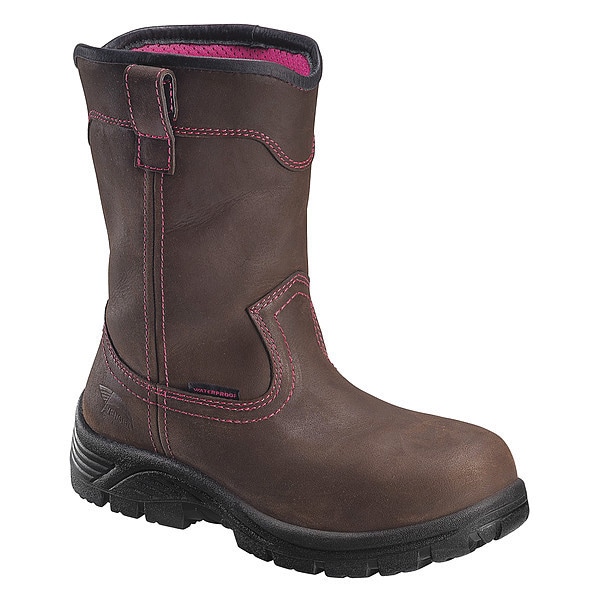 Avenger Safety Footwear Women's Composite Toe Wellington Leather Boots, Brown, 6.5, M, A7146 - A7146